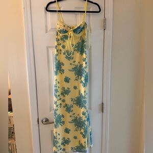 Hello Molly Yellow Maxi Dress with Blue Floral Print